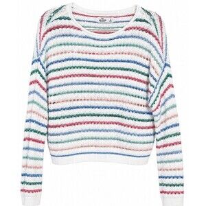 Hollister Women’s Small Easy Crochet Crew Sweater Open Knit Multicolor Stripe